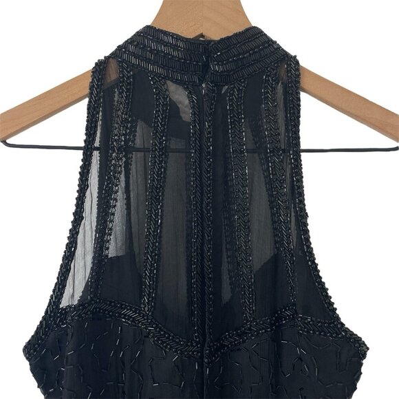 Laurence Kazar VTG Black Beaded Silk Evening Gown Dress Formal High Neck Size PS - Picture 10 of 16